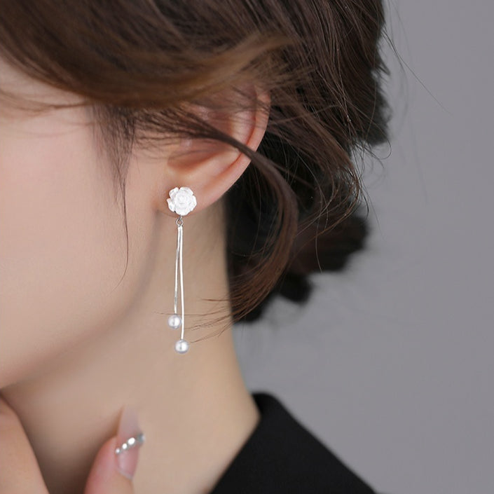 925 Sterling Silver Flowers Tassel Ear Studs