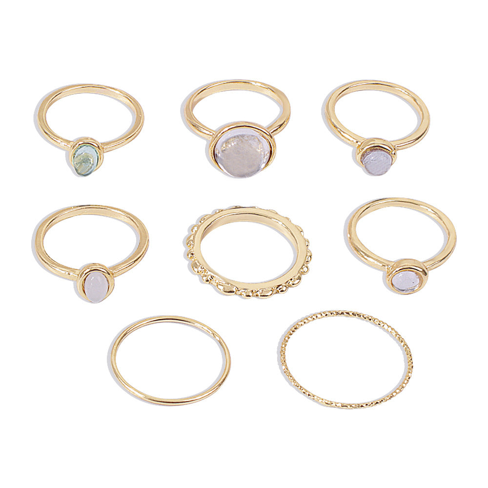 Colorful Stone Metalic Finger Ring set