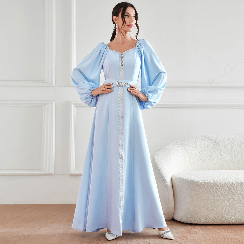 High Waist Rhinestone Dress Robe