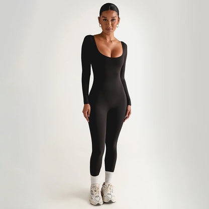 Soft High Elastic Long-sleeved Tights Trousers Jumpsuit