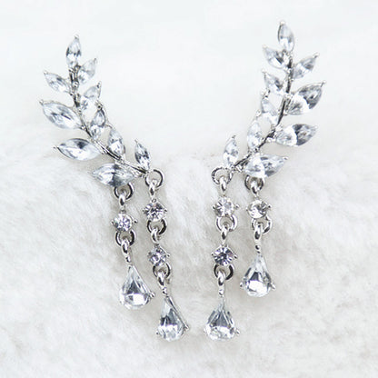 Leaves Tassel Crystal Earrings