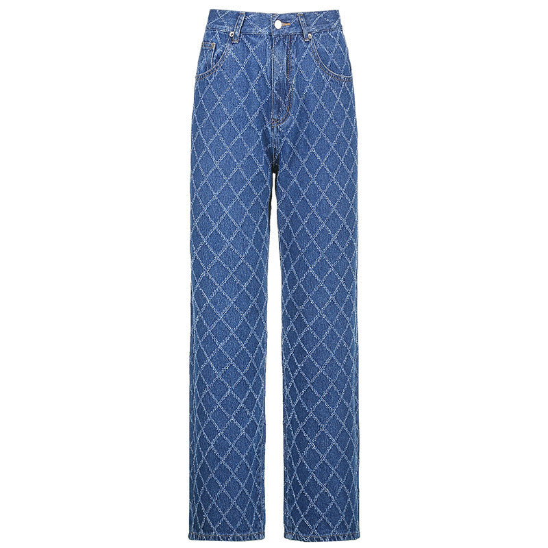 Rhombus Straight Textured Jeans