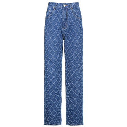 Rhombus Straight Textured Jeans