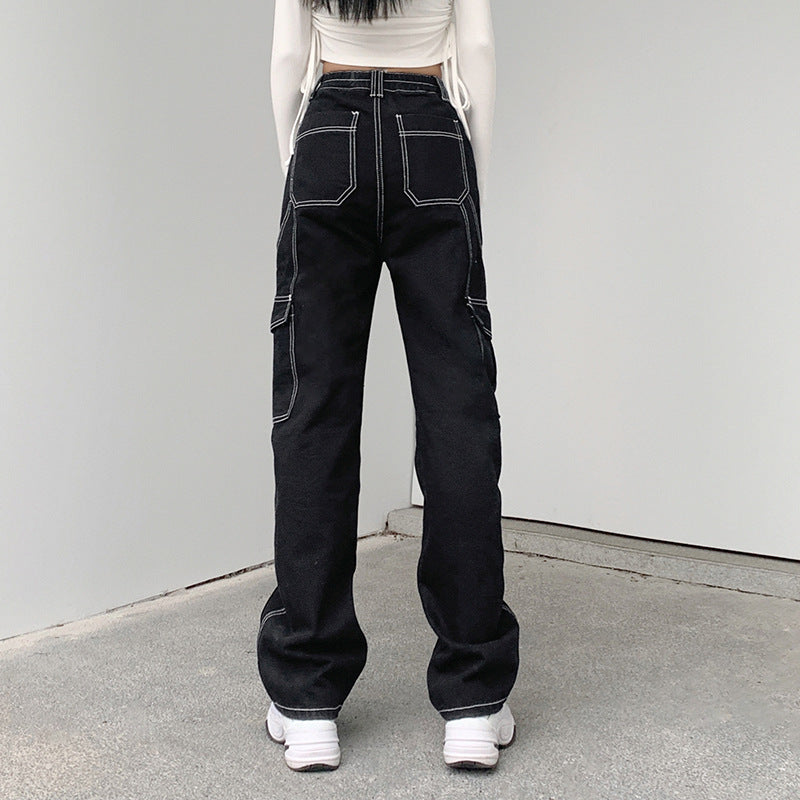 Stitched High-Rise Straight Denim