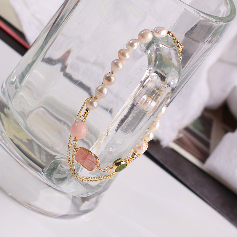 Natural Freshwater Pearl Strawberry Crystal Bracelet