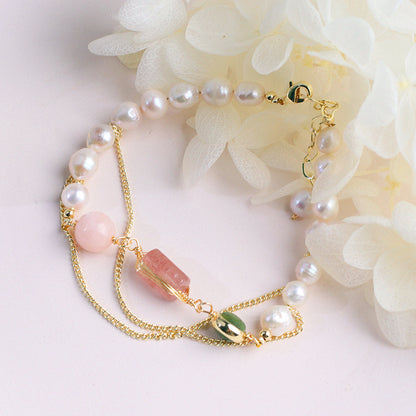 Natural Freshwater Pearl Strawberry Crystal Bracelet