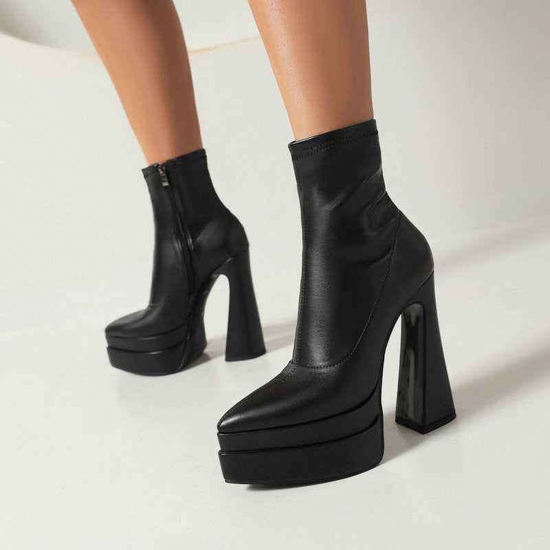 Short Heel Boots Pointed Toe