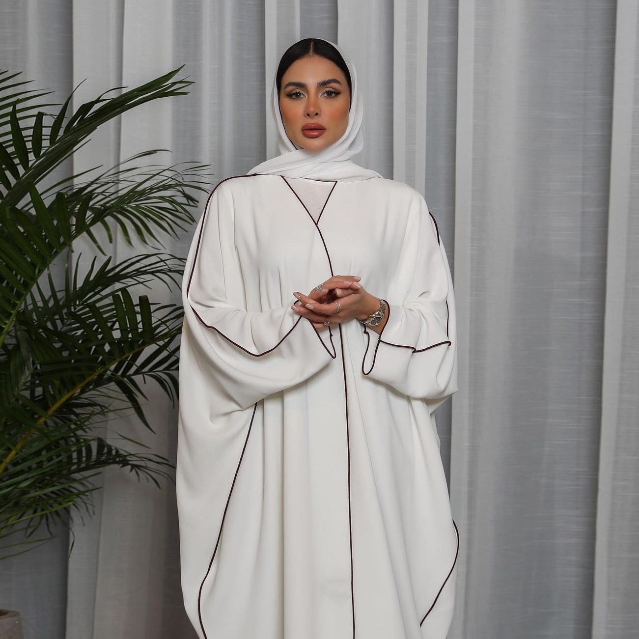 White Patchwork Abaya Robe