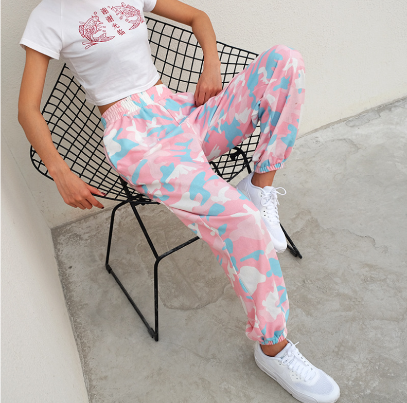 Pink Camouflage Print Sweatpants