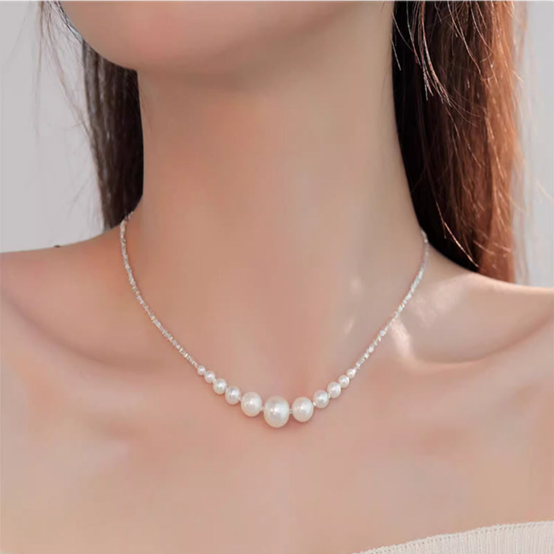 925 Sterling Silver Pearl Necklace Female Gradient Clavicle Chain