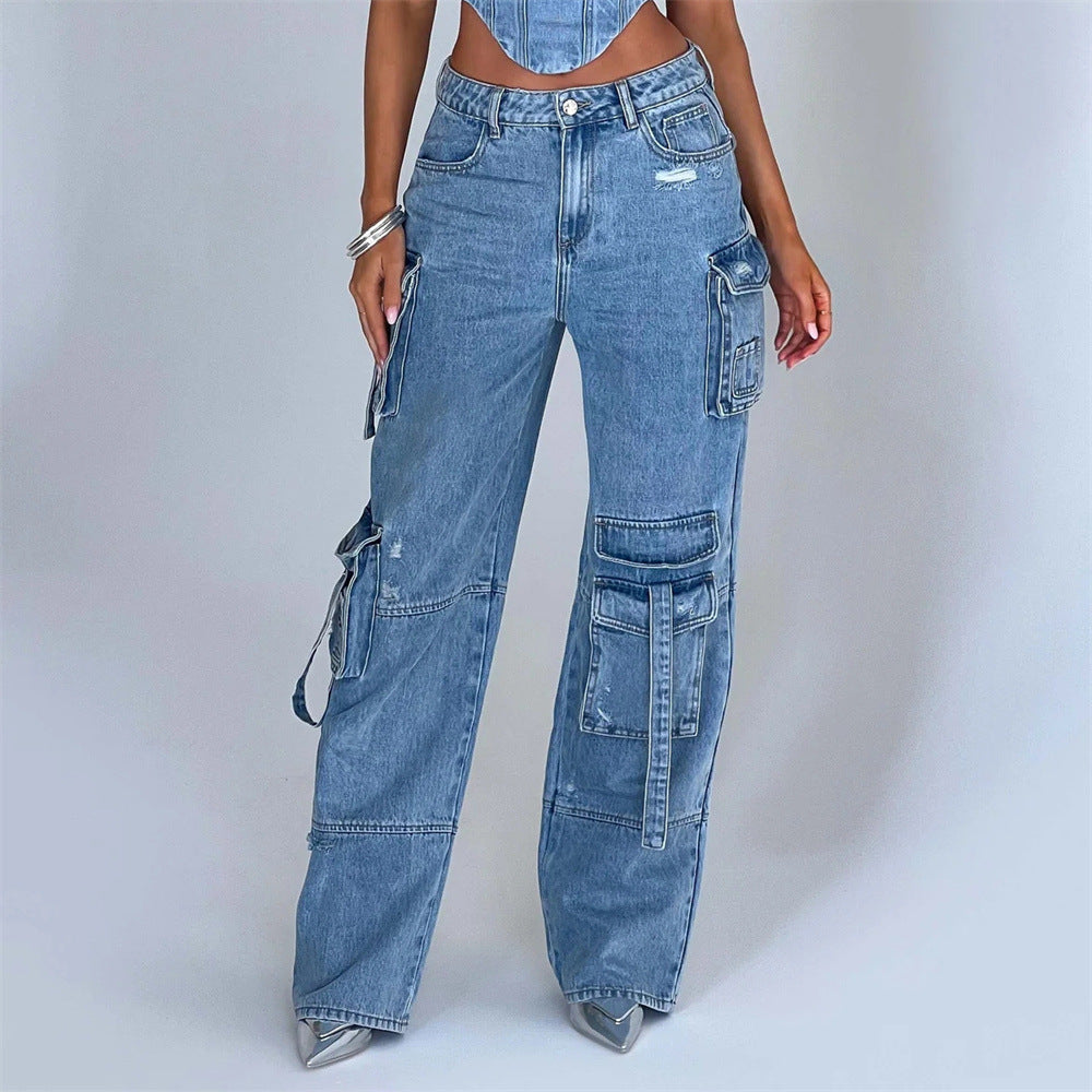 Low Waist Three-dimensional Pocket Stitching Jeans