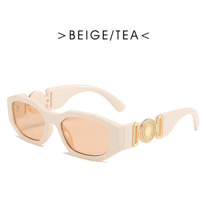 Retro Polygon Metal Hinged Small Frame Sunglasses