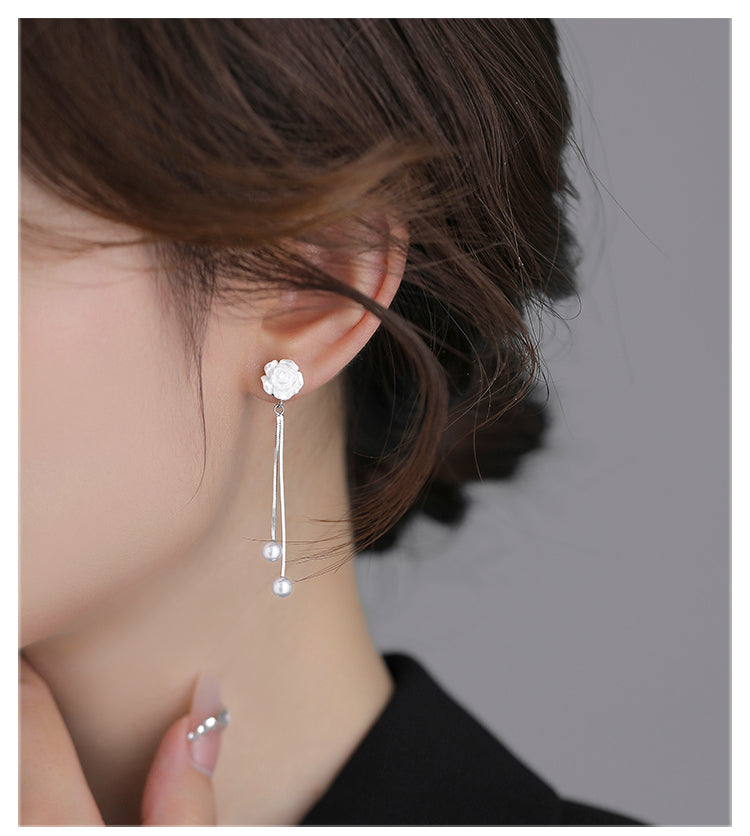 925 Sterling Silver Flowers Tassel Ear Studs