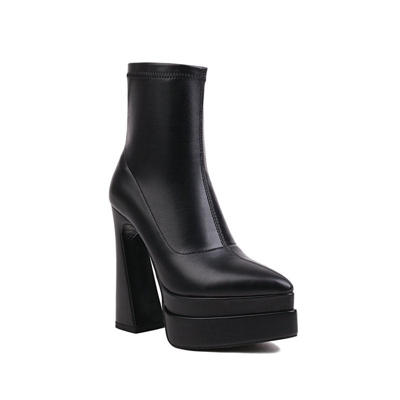 Short Heel Boots Pointed Toe