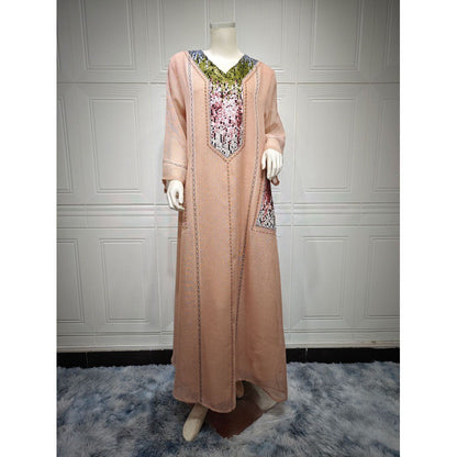 V-neck Sequins Embroidered Loose Dress