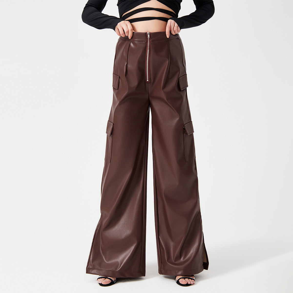 Long Leather Zipper Pants