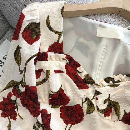 Rose Printed Square Collar Shirt For Women