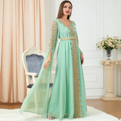 Splicing Extra Long Sleeve Arabic Dress