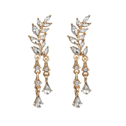 Leaves Tassel Crystal Earrings