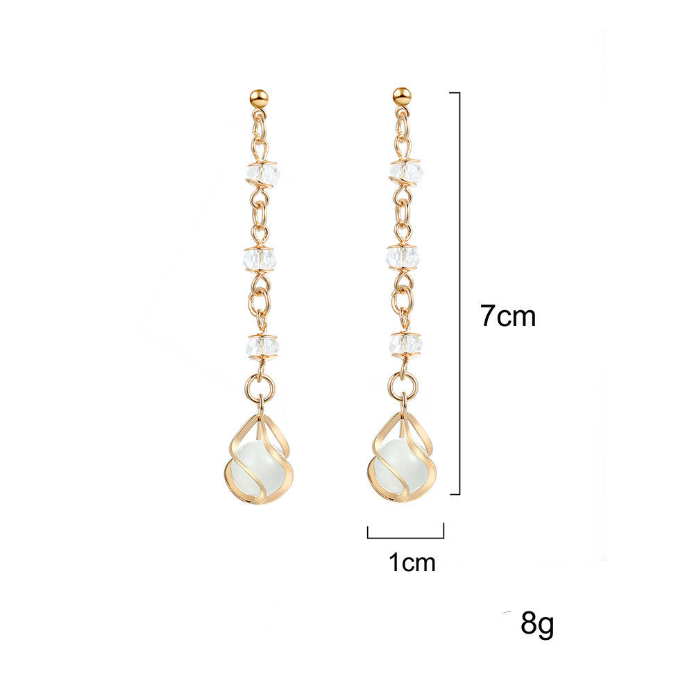 Temperament Long Opal Hollow Crystal Earrings