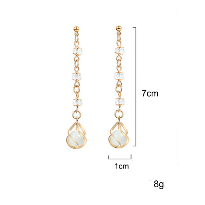 Temperament Long Opal Hollow Crystal Earrings