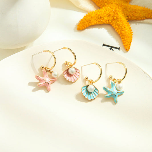 Shell-Starfish Pearl Earrings