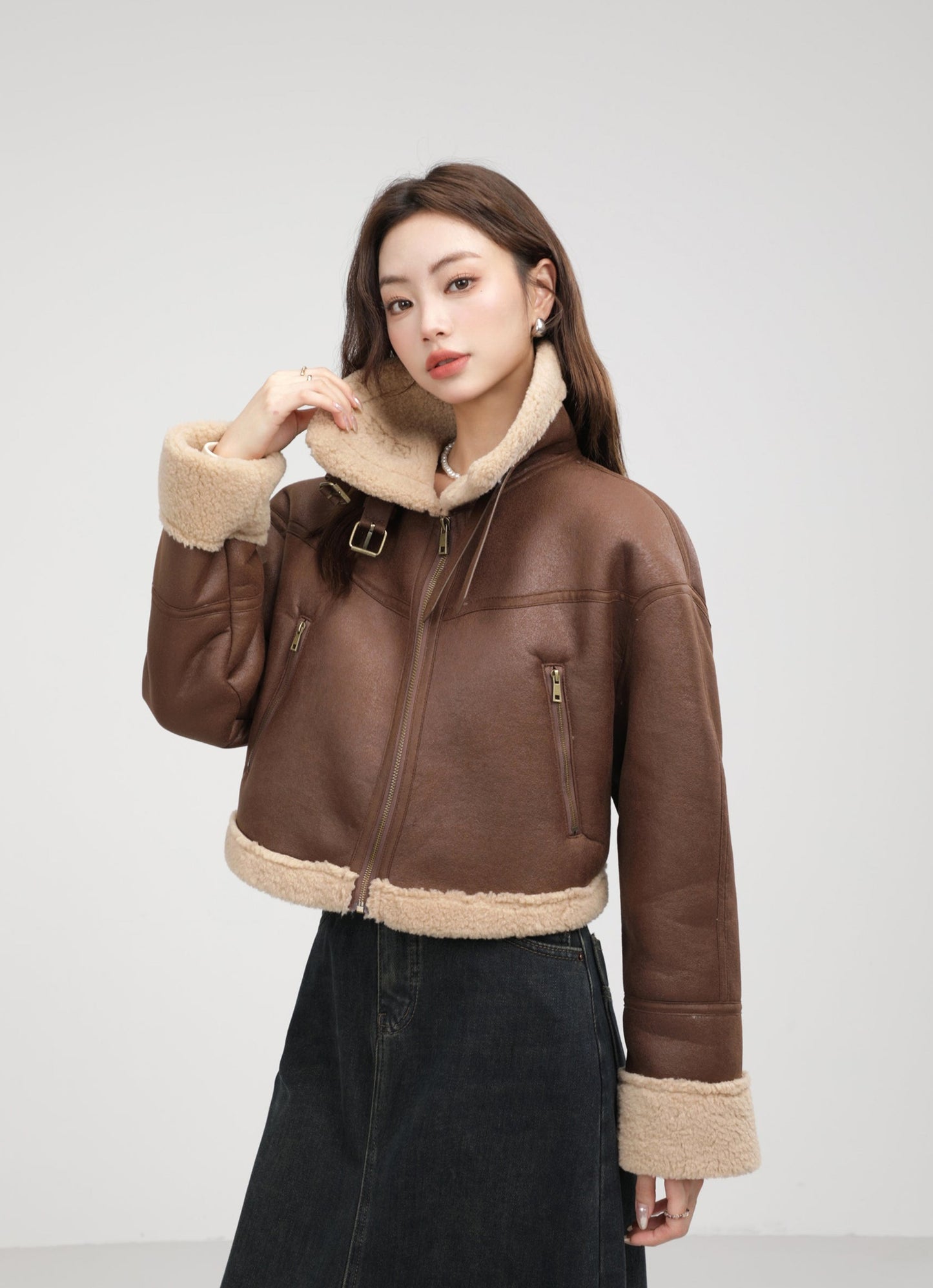 Stand Collar Fur Integrated Lamb Fur Short Coat