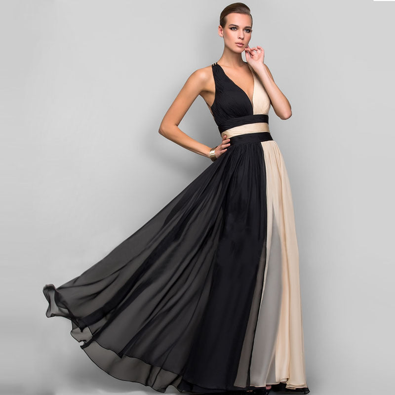 Vivid V-Plunge Backless Gown