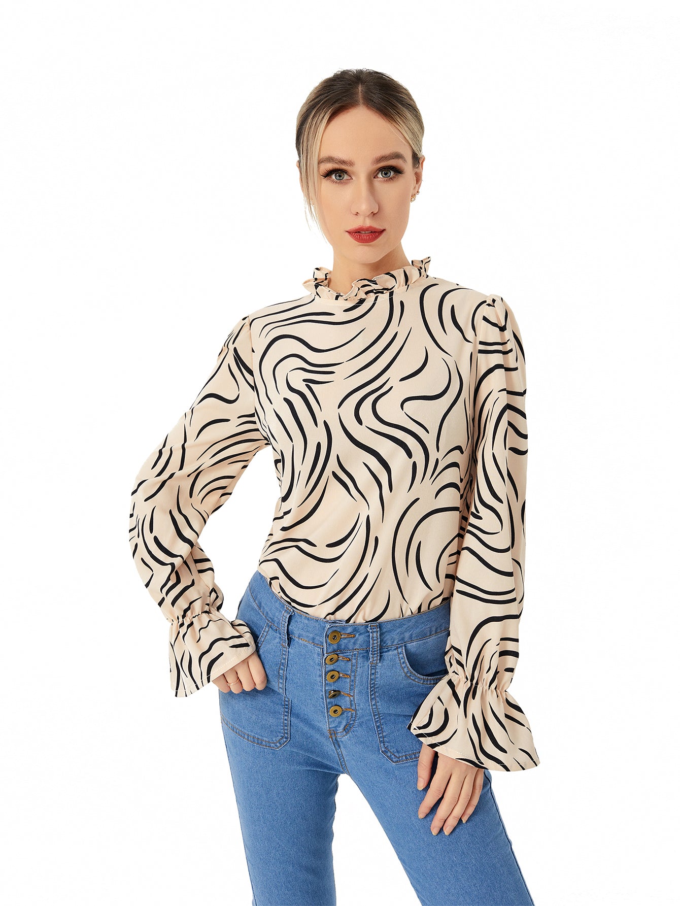 Graphic Casual Balloon Sleeve Shirt