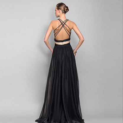 Vivid V-Plunge Backless Gown