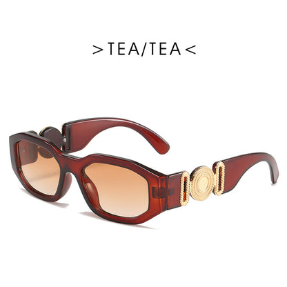 Retro Polygon Metal Hinged Small Frame Sunglasses