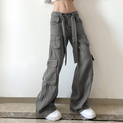 Retro Grey Cargos For  European-american Style