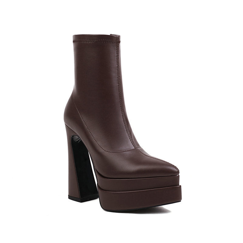 Short Heel Boots Pointed Toe