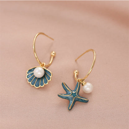 Shell-Starfish Pearl Earrings