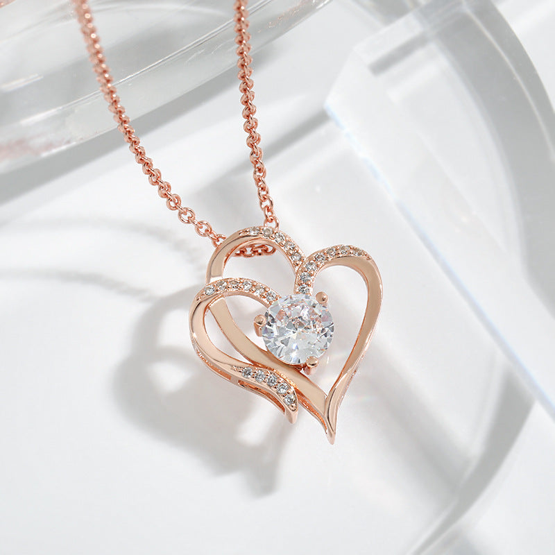 Zircon Double Love Necklace With Rhinestones