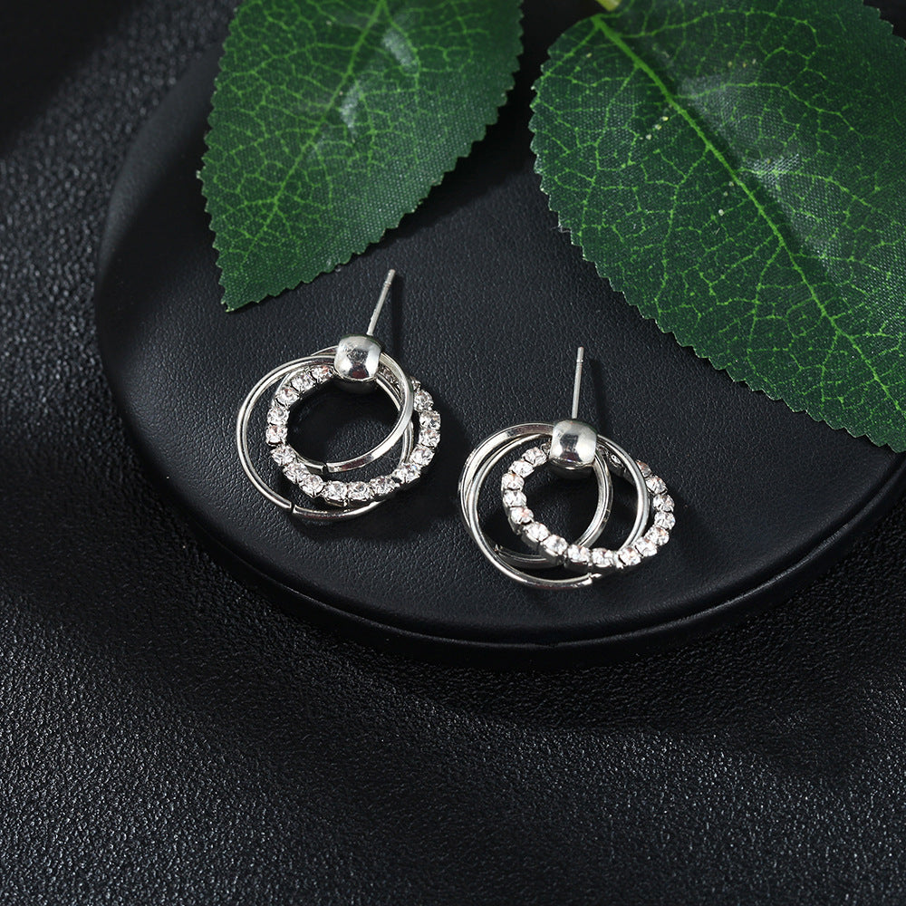 Creative Geometric Multi-Layer Ring Diamond Earrings