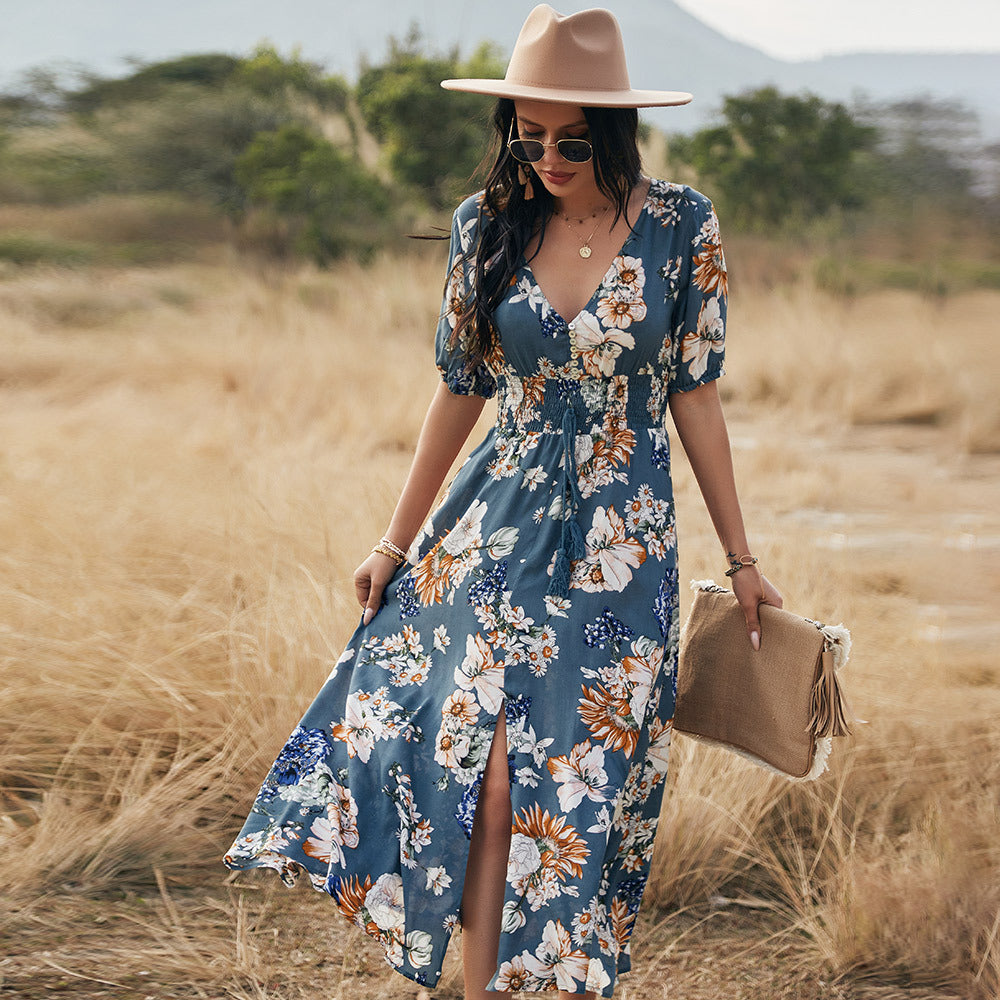 Elastic Elegance Floral Maxi