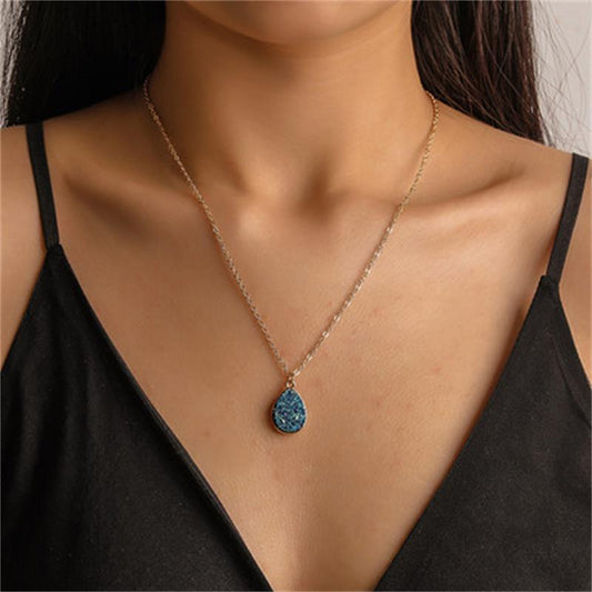 Simple Water Drop Pendant Crystal Cluster Necklace