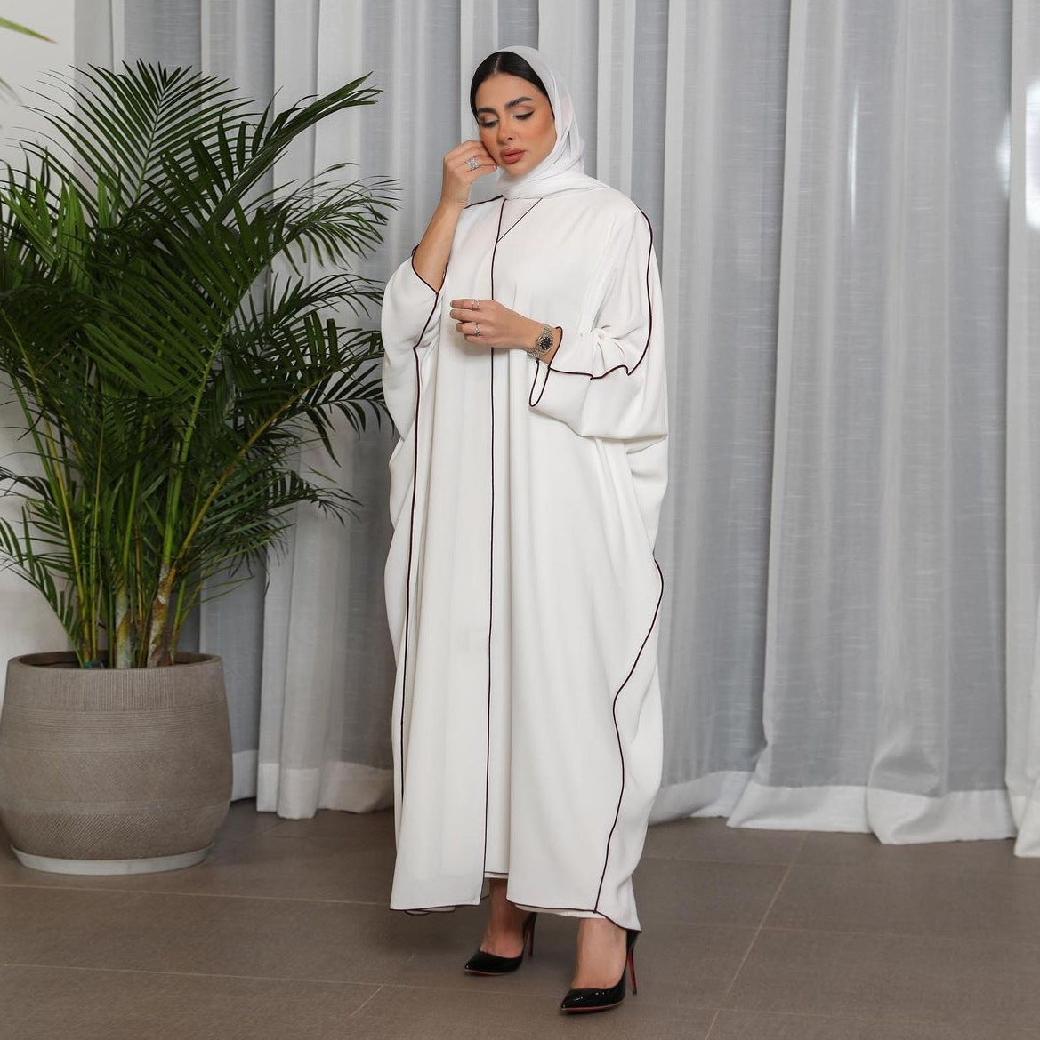 White Patchwork Abaya Robe