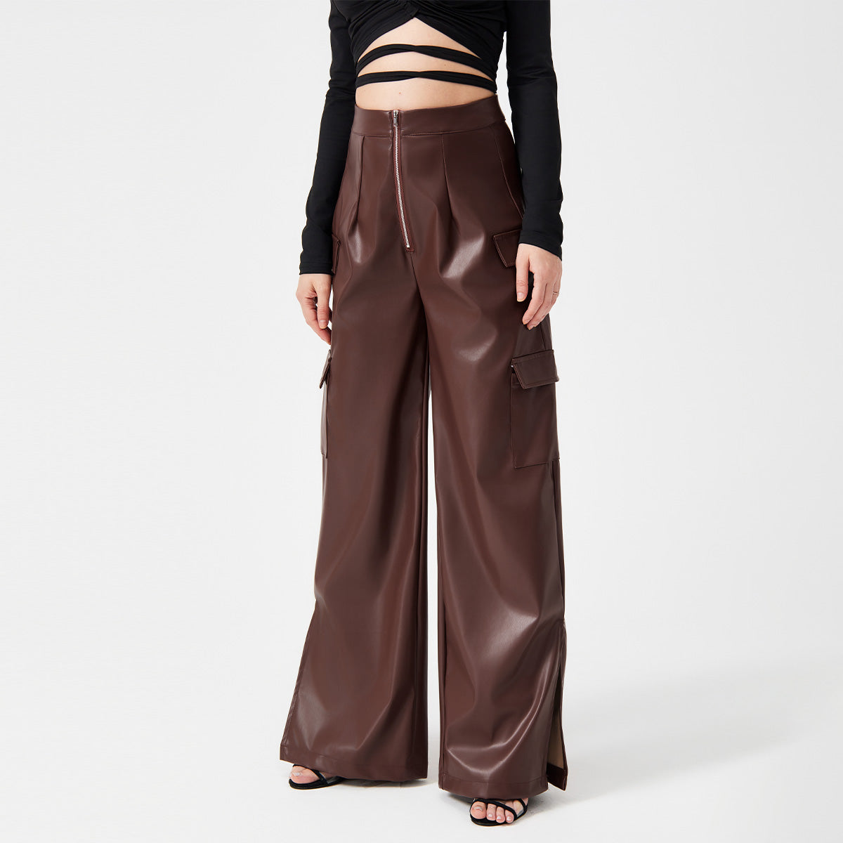 Long Leather Zipper Pants