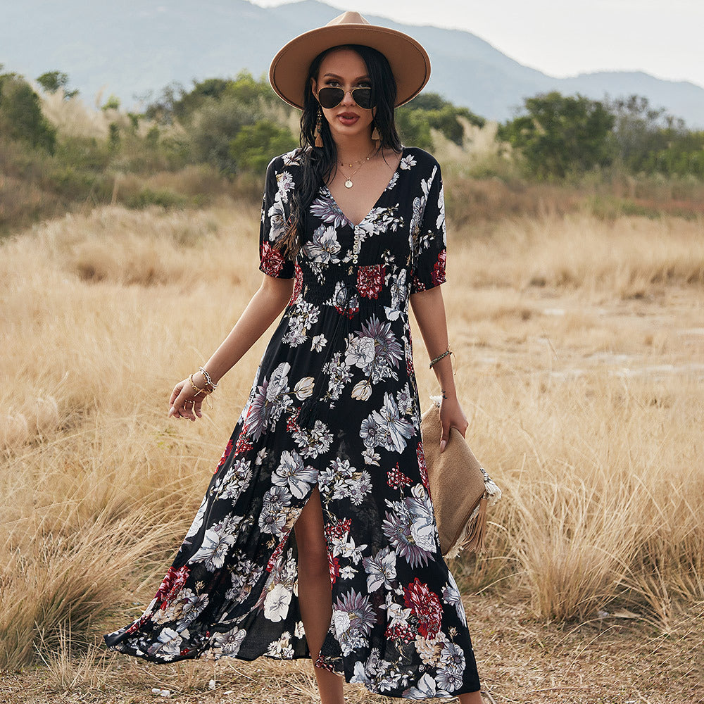 Elastic Elegance Floral Maxi