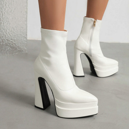 Short Heel Boots Pointed Toe