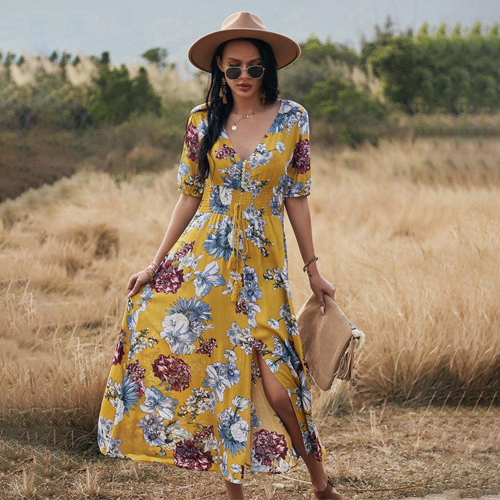 Elastic Elegance Floral Maxi