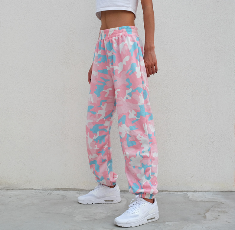 Pink Camouflage Print Sweatpants