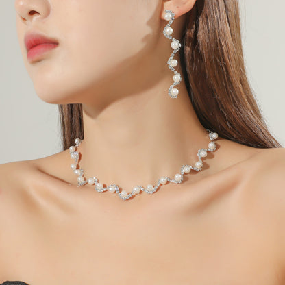 Rhinestone Necklace Ear Stud