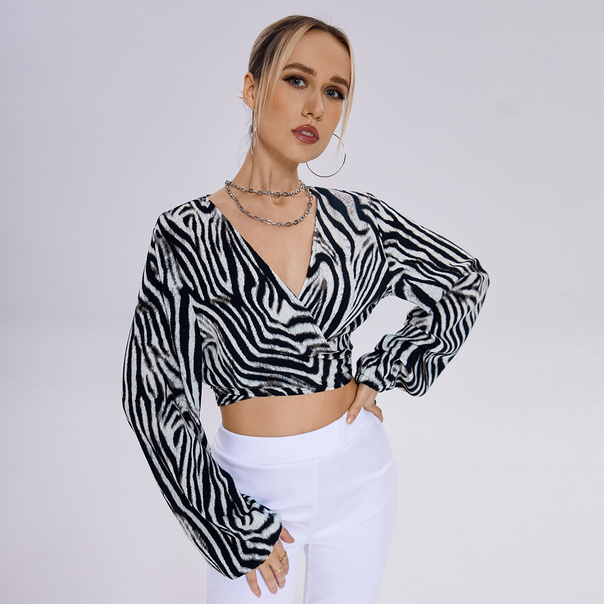 Zebra Twist V-Neck Top