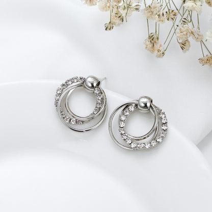 Creative Geometric Multi-Layer Ring Diamond Earrings