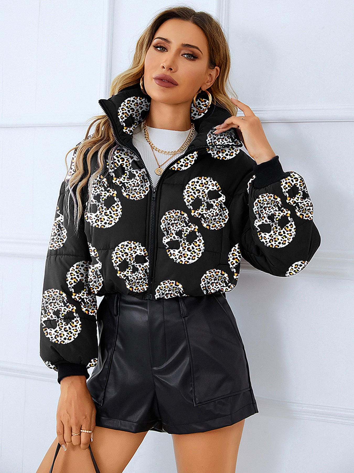 Print Stand Collar Short Jacket