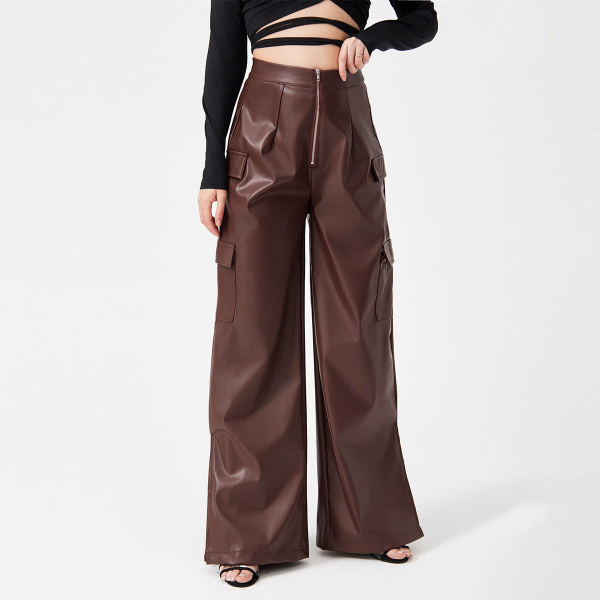 Long Leather Zipper Pants