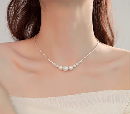 925 Sterling Silver Pearl Necklace Female Gradient Clavicle Chain